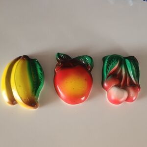 VTG. Chalkware  Colorful Fruit. Apple, Cherries & Banana  Set.